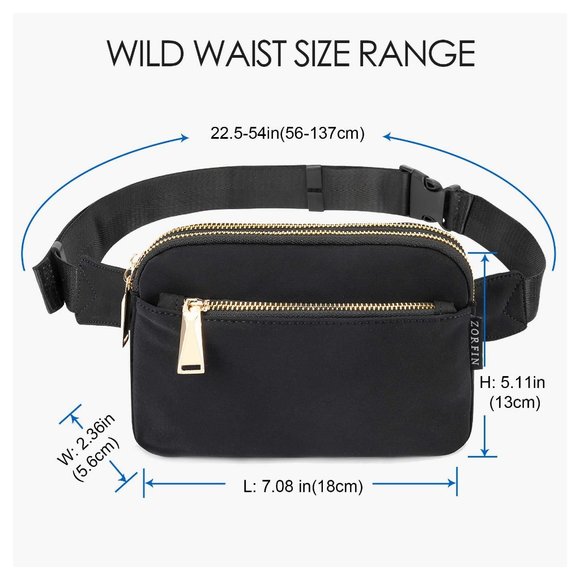 Black Crossbody Fanny Pack, Belt Bag with Adjustable Strap - Picture 3 of 8